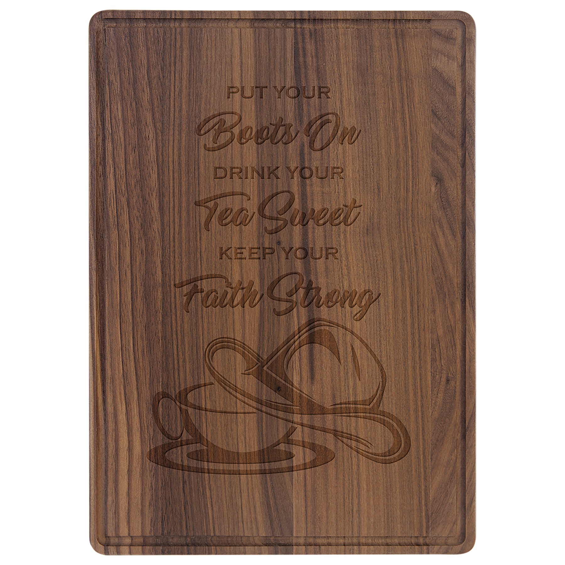 13 3/4" x 9 3/4" Walnut Cutting Board with Drip Ring 1