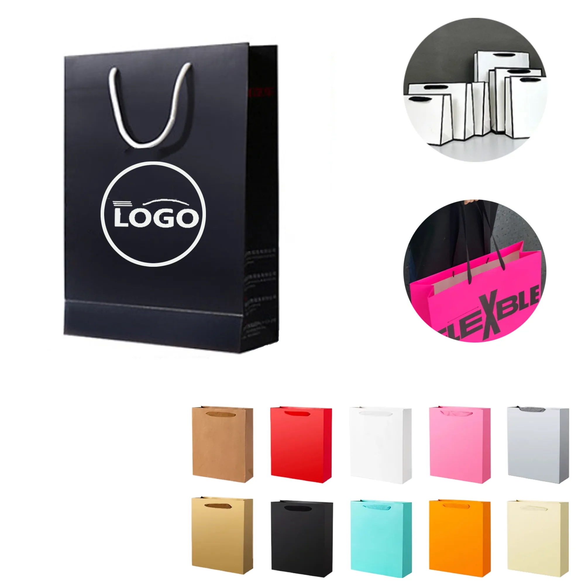 MOQ100 Custom Size White Card Paper Bag 13