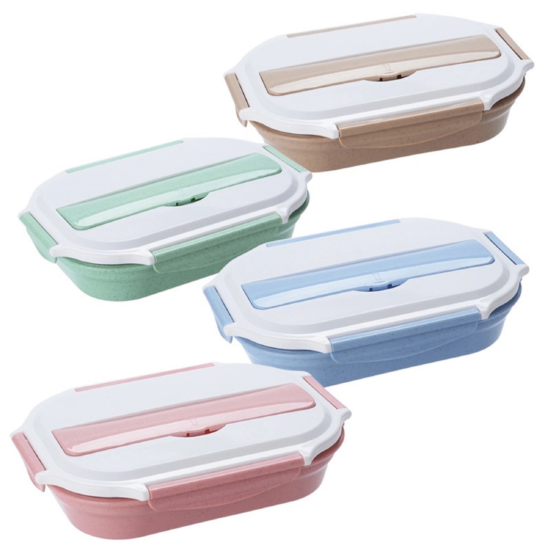 4 Side Locked Wheat Straw Lunch Box with Metal Utensils 5