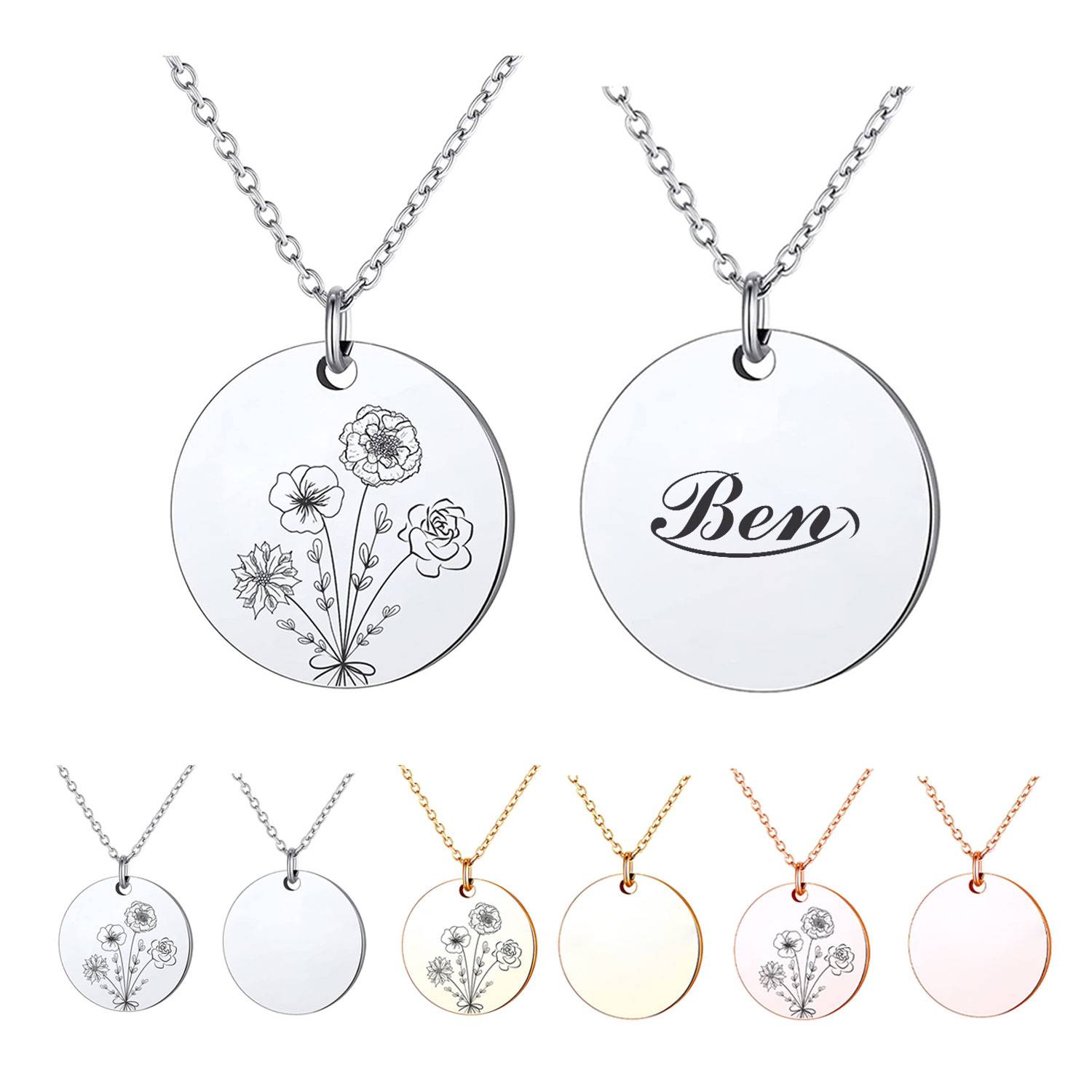 Custom Birth Month Flower Necklace W/ Floral Coin 2