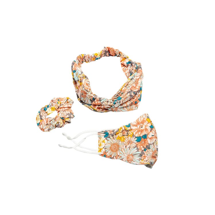3-Piece Fashion Facemask - Headband Scrunchie Floral 1