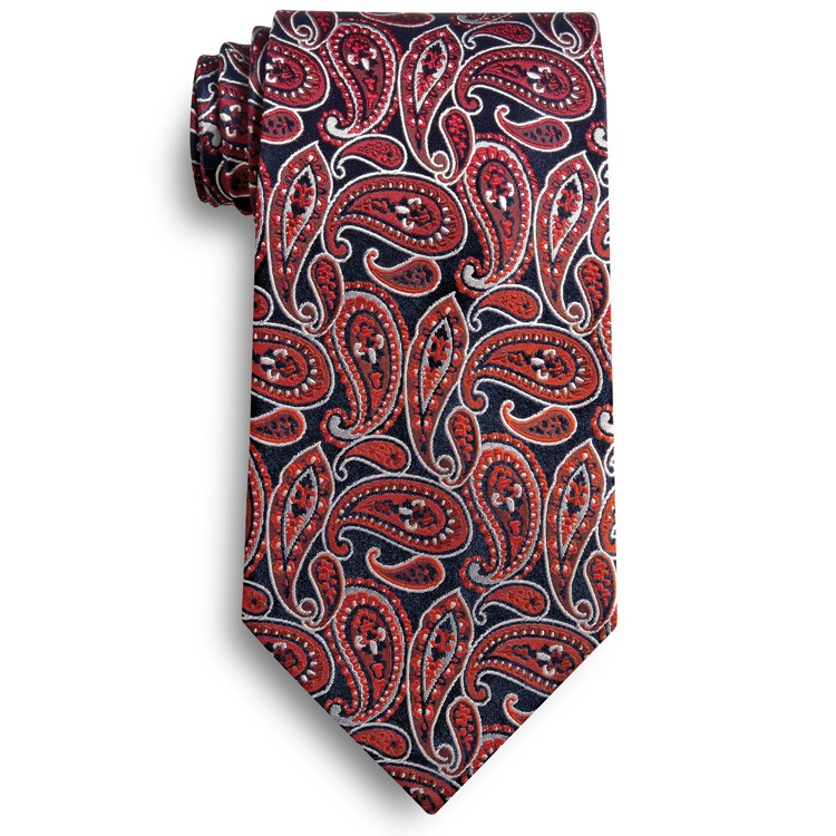 Navy Blue and Maroon Silk Paisley Tie 2