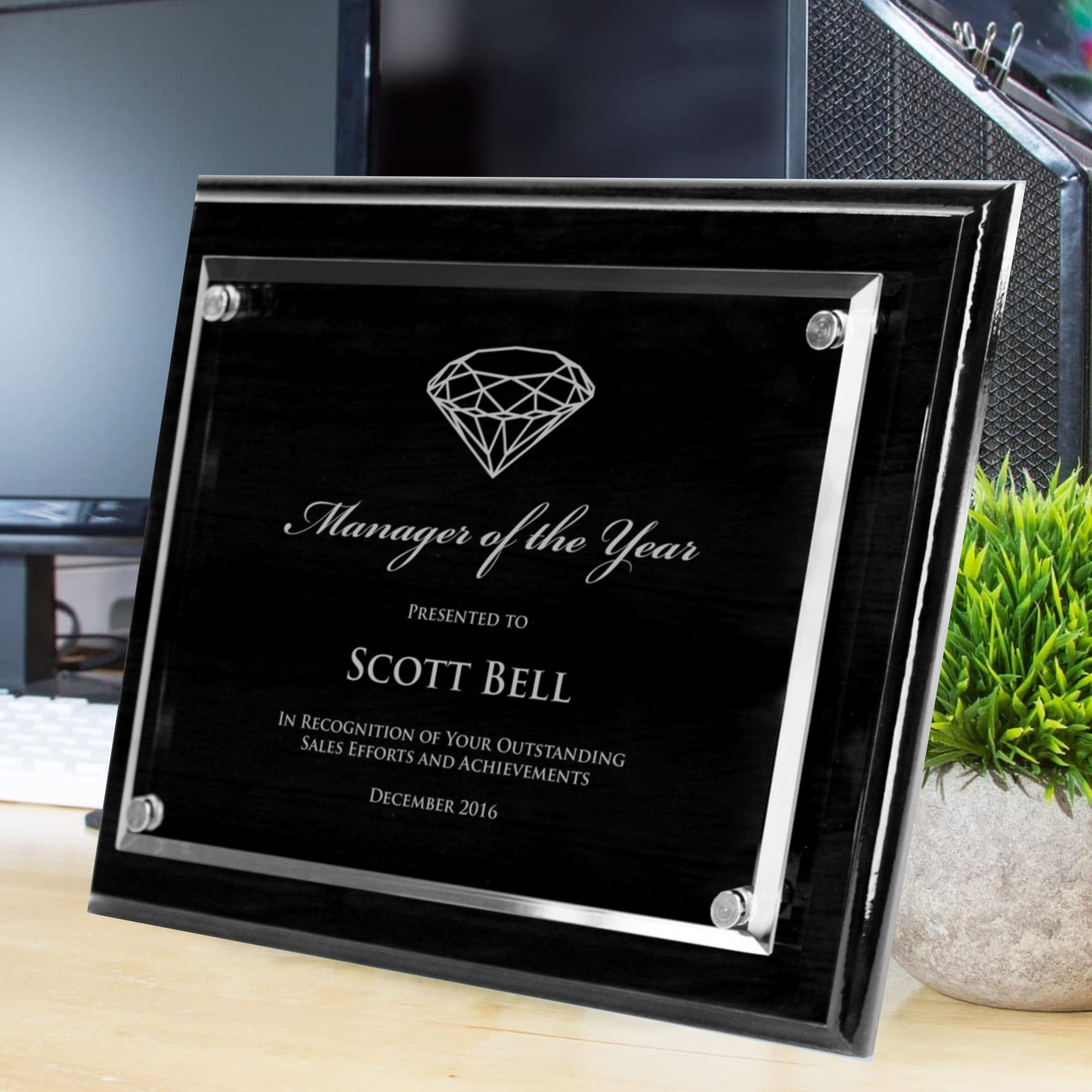 Black Piano Finish Plaque w/Acrylic Plate (Various Sizes) 2