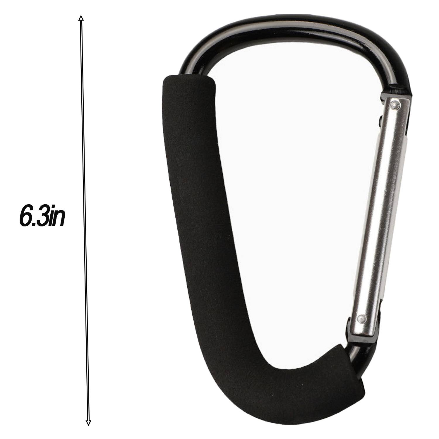 Large Aluminum Carabiner Strollers Hook w/ Sponge Grip 4