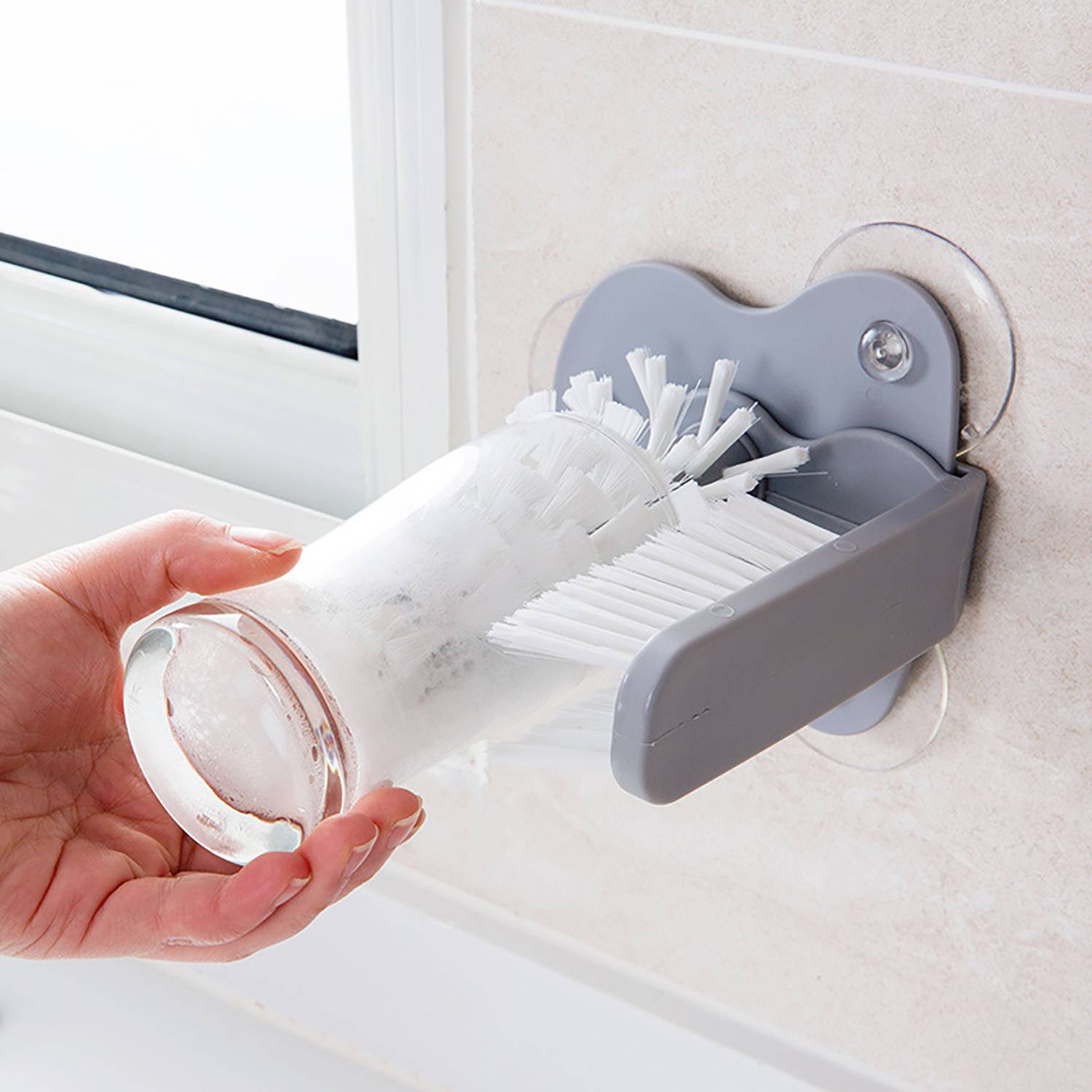 Wall-Mounted Plastic Cup Brush w/ Suction Base 2