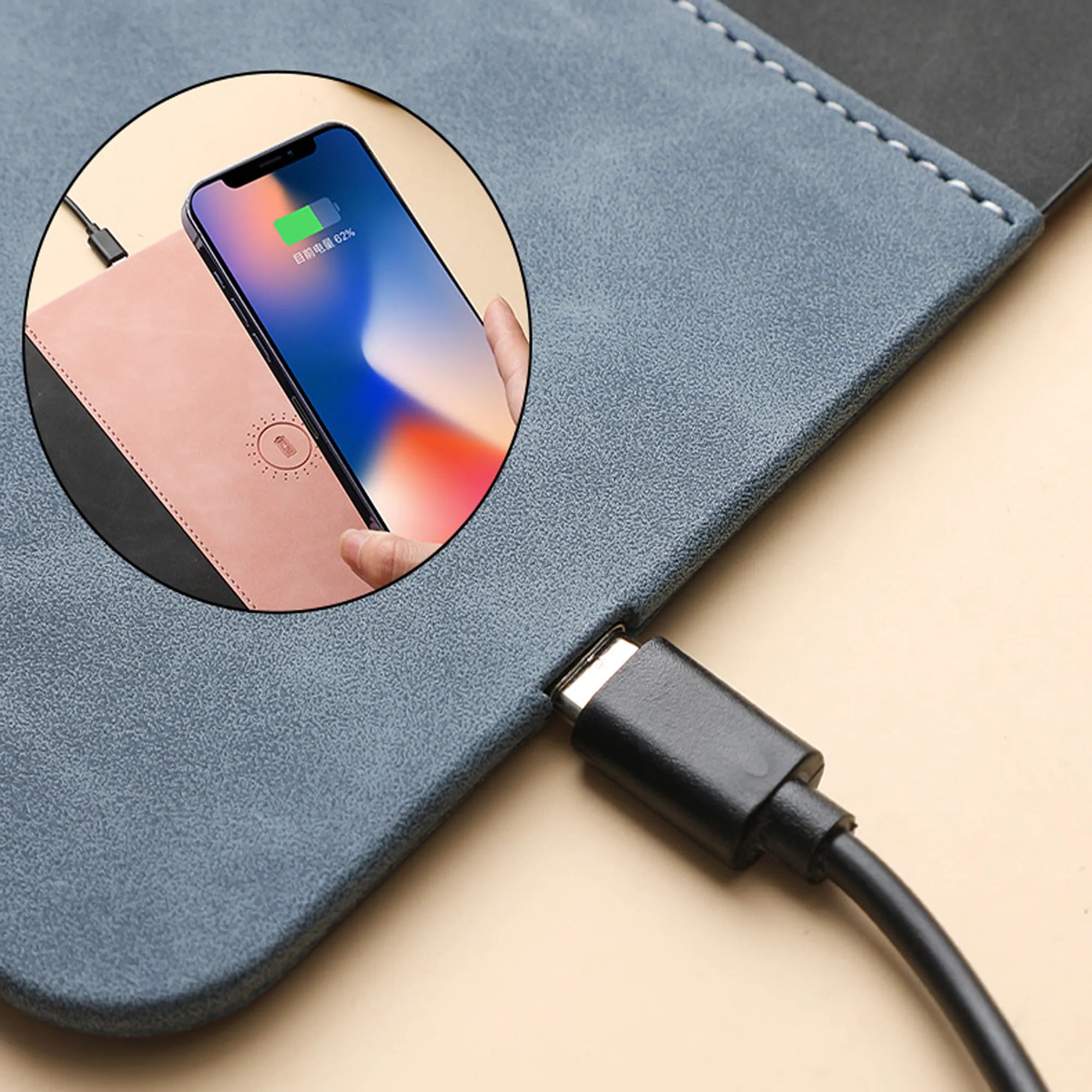 Artificial leather wireless phone charging cable with USB ch 4