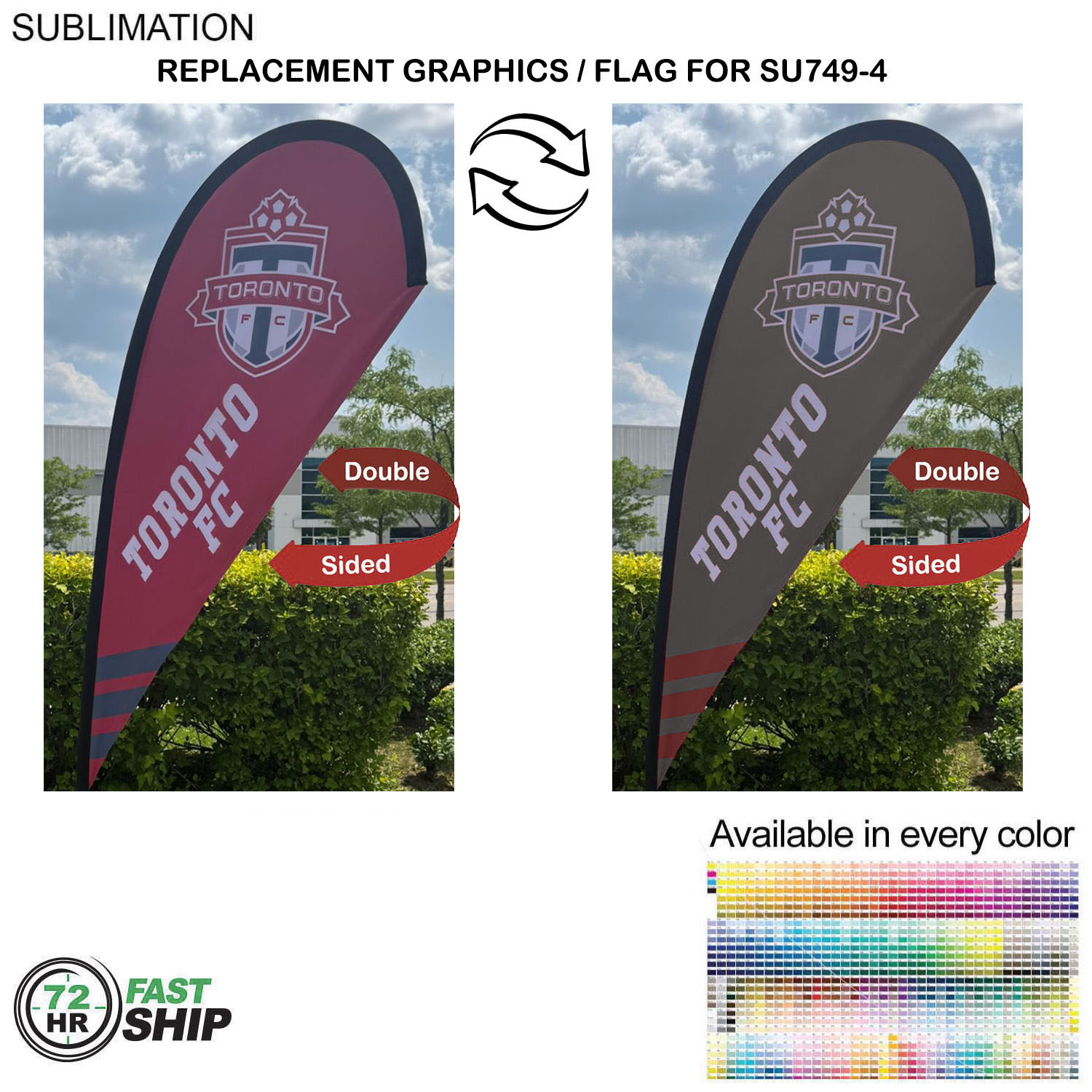 72Hr Fast Ship - Replacement Flag for 7.5' Small Tear Drop Flag Kit, Full Color Graphics Double Side 2