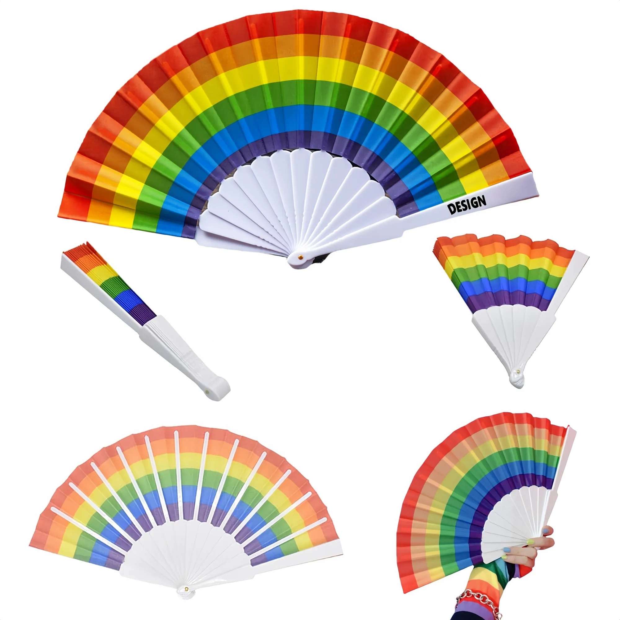 Rainbow Plastic Folding Fan