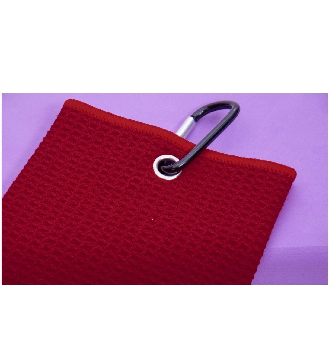 Microfiber Waffle Pattern Tri-fold Golf Towel W/Carabiner 1