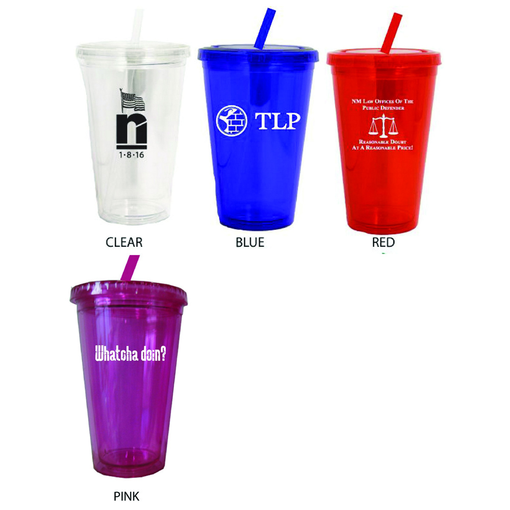 16 Oz Acrylic Double Wall Drink Cup W / Straw 3