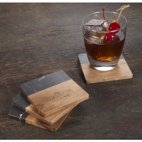 Black Marble and Wood Coaster Set 38