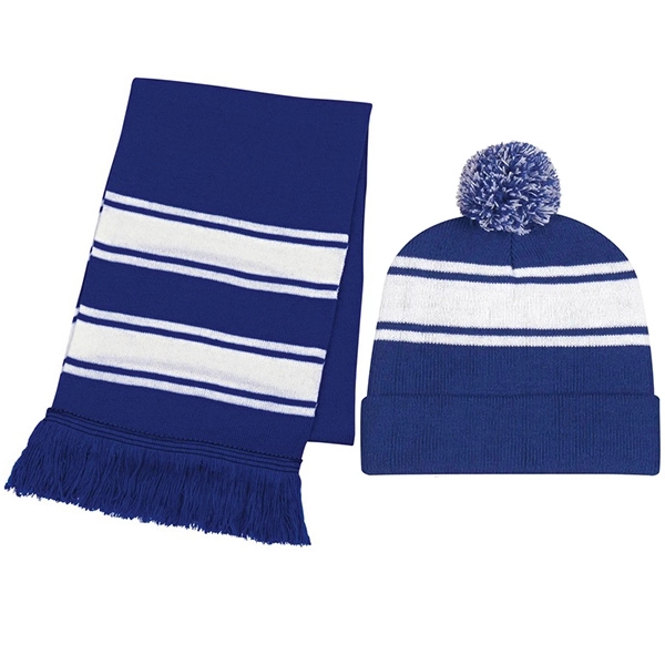 Knit Stripe Comfy Beanie/Scarf Combo 6