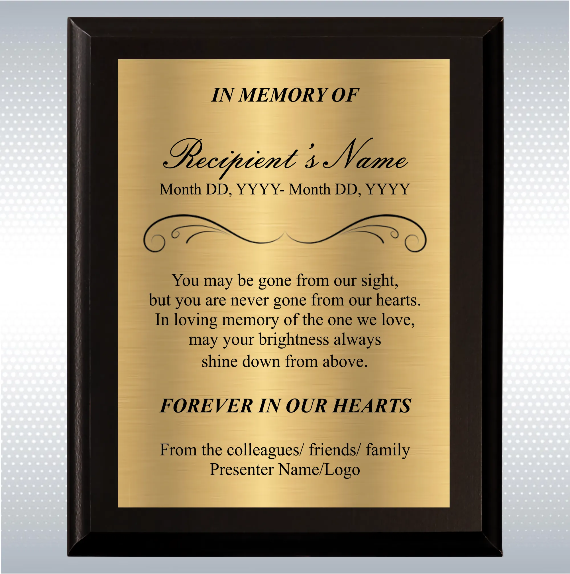 Black Matte Personalized Memorial Plaque Gift 6