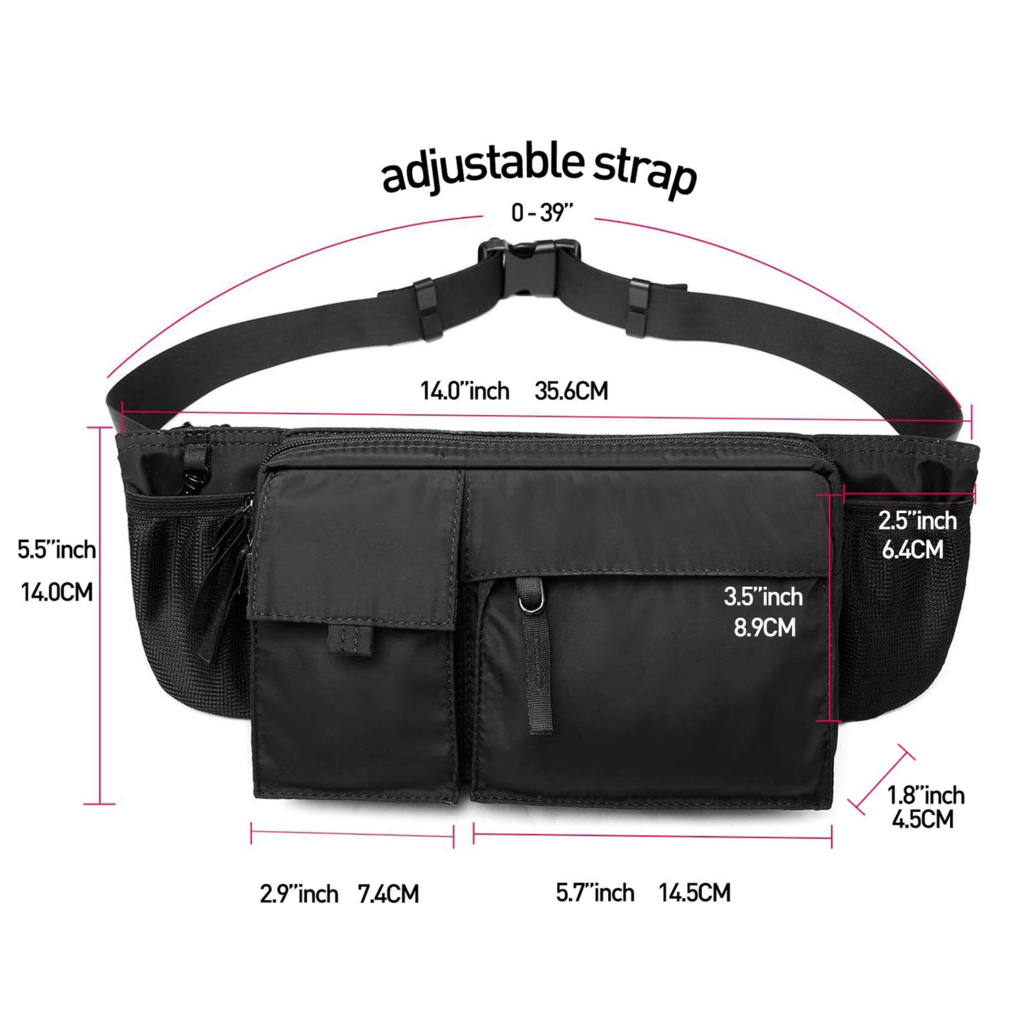 Large Waterproof Black Waist Bag 3