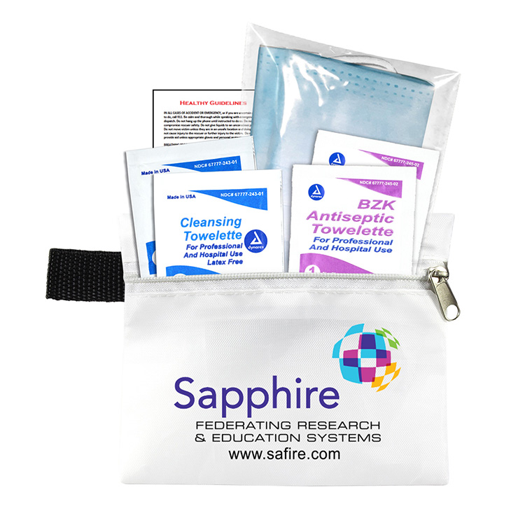 "Europa" 5 Piece Kit with 3-Ply Mask & Antiseptic Wipes in Zipper Pouch 11