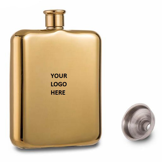 Gold Color Mirror Finished Hip Flask 6oz 3