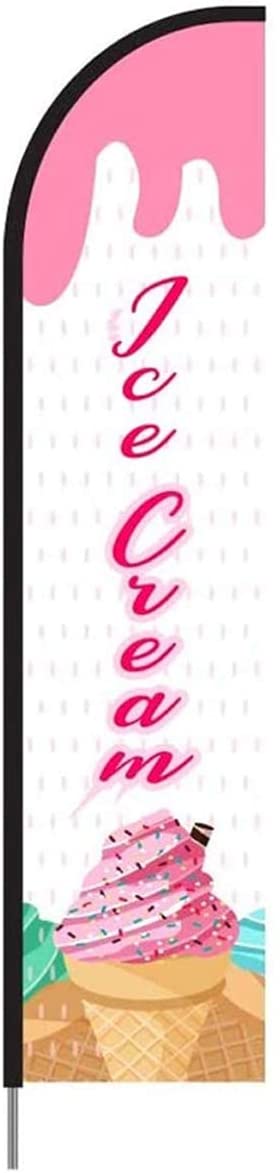 Ice Cream Feather Flag Banner Signs, Swooper Flutter Flag Complete Pole Kit 15ft - White 1