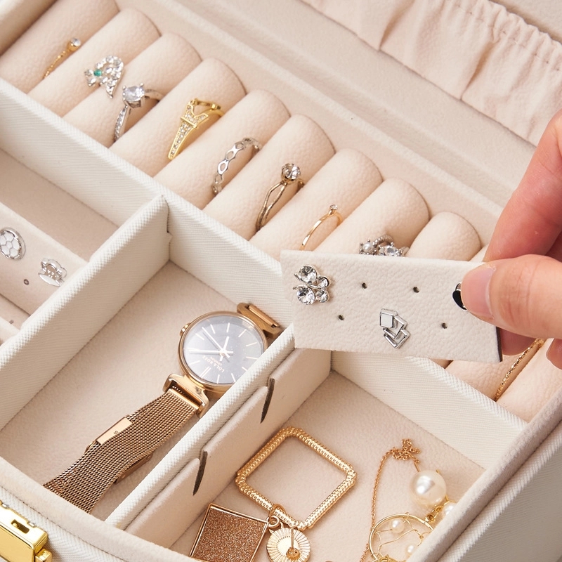 Custom 2-Layer PU Jewelry Organizer Box with Drawer & Mirror 5