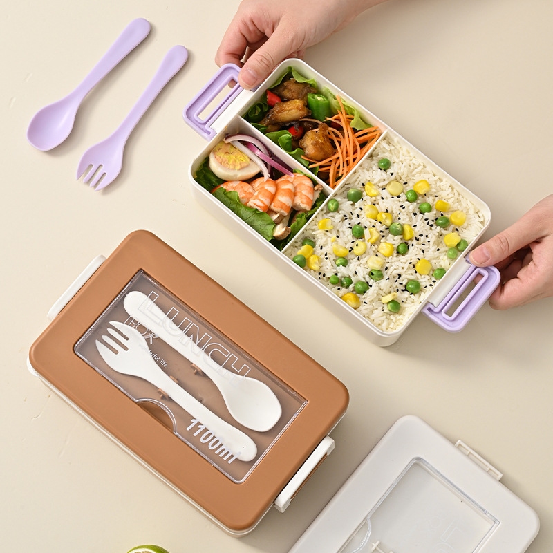 Portable Square Lunch Box With Cutlery 7