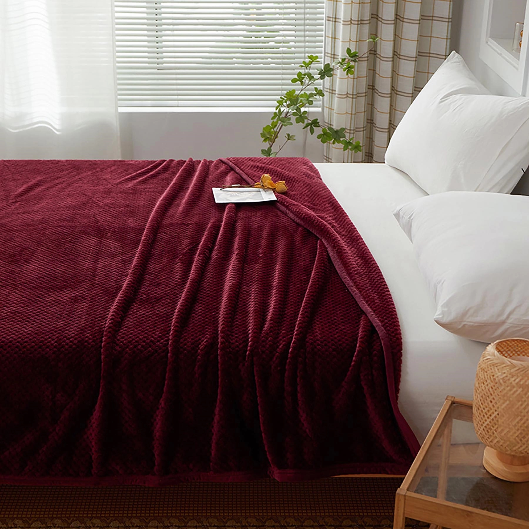 Large Waffle Weave Flannel Fleece Throw Blanket 40X60 Inch 10