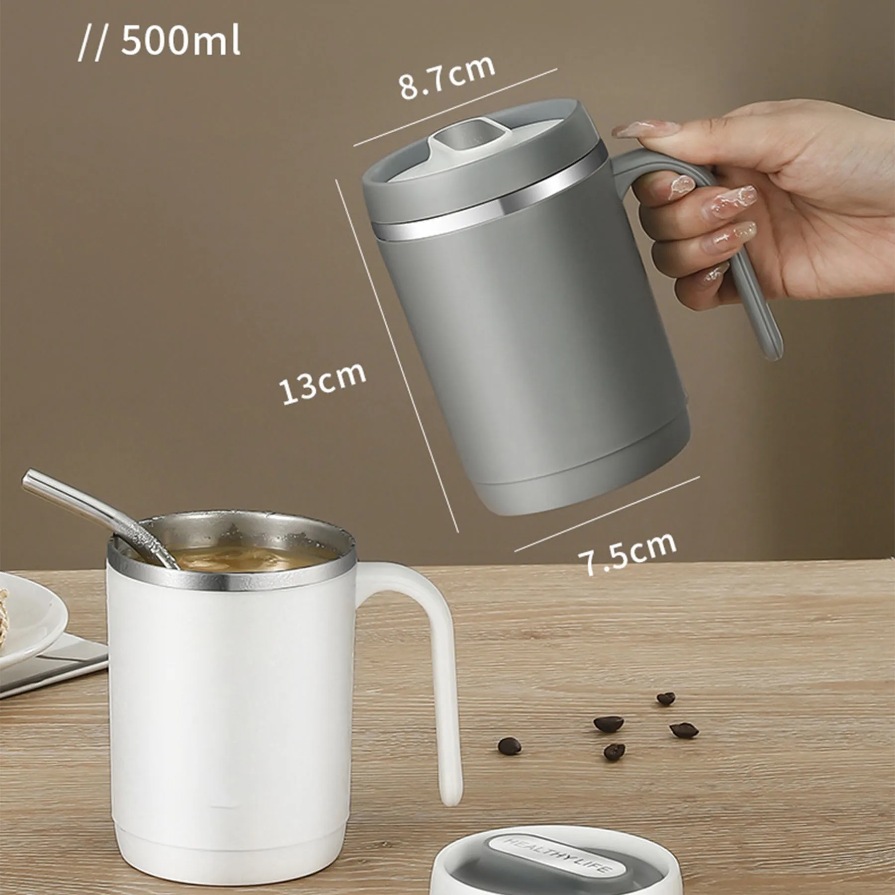 17oz Stainless Steel Insulated Mug with Lid and Curved Straw 3