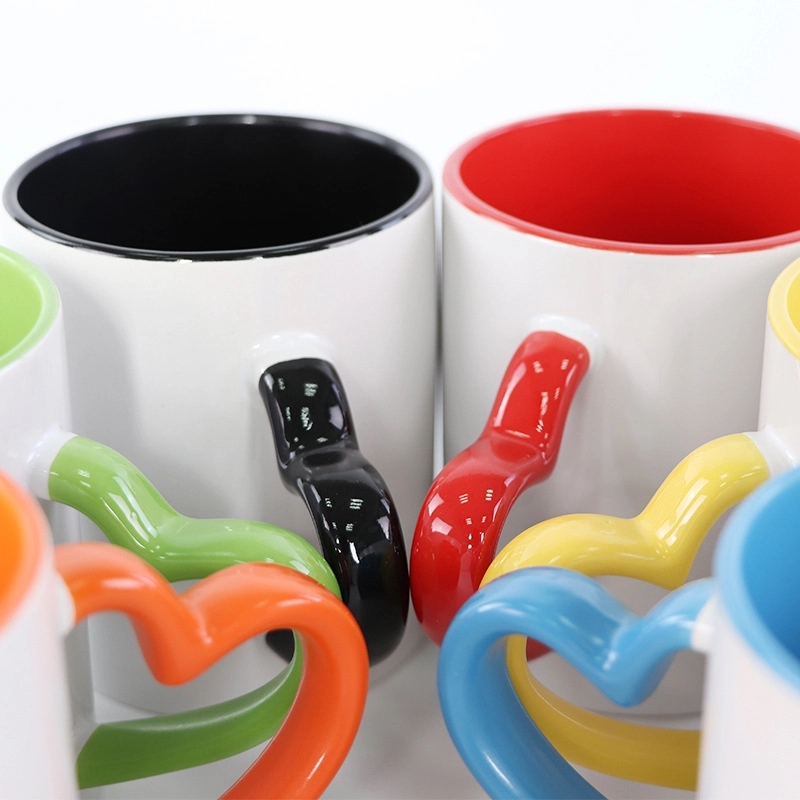 Full Color Heart-shaped Handle 11 oz Ceramic Sublimated Cups 3