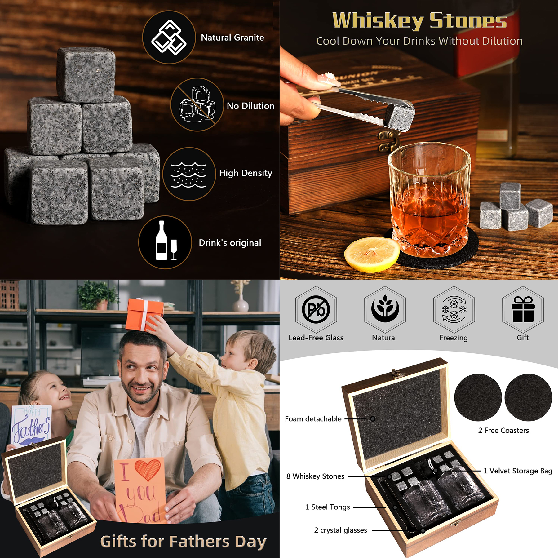 Whiskey Stones Gift Set for Men Dad Father's Day 2