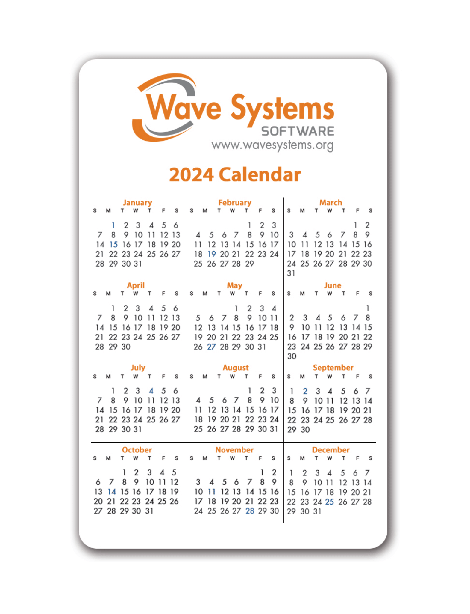 Calendar Card (Wallet Card) 1