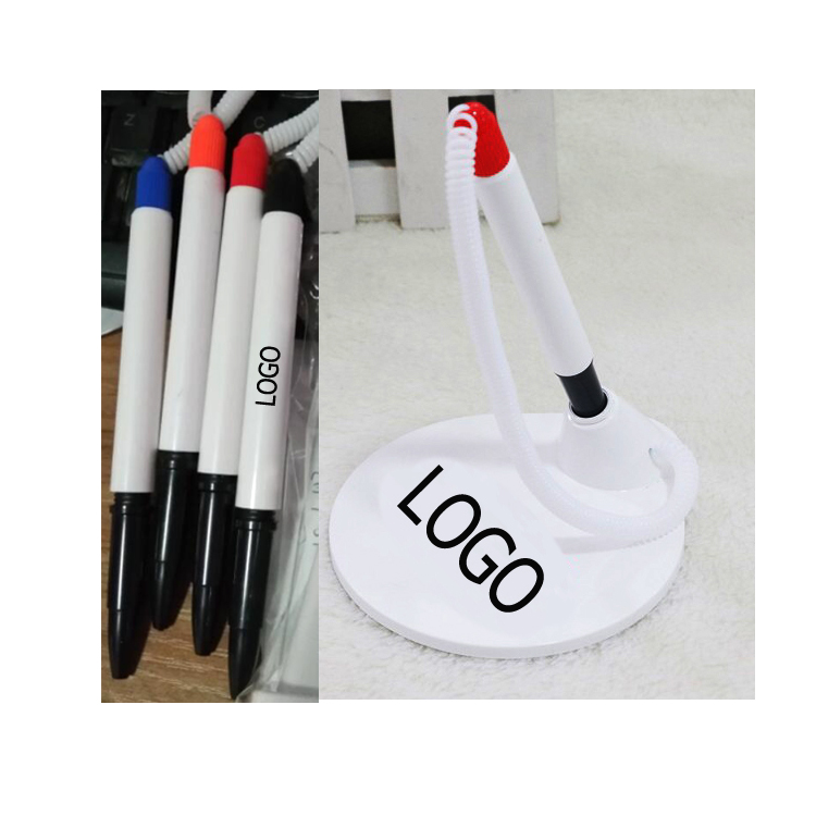 Retractable Countertop Ballpoint Pens With Adhesive Backed Base