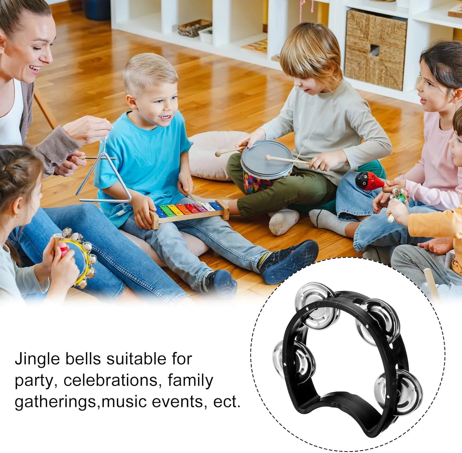 Kids' Plastic Tambourine Toy w/ 4 Bells for Fun 5