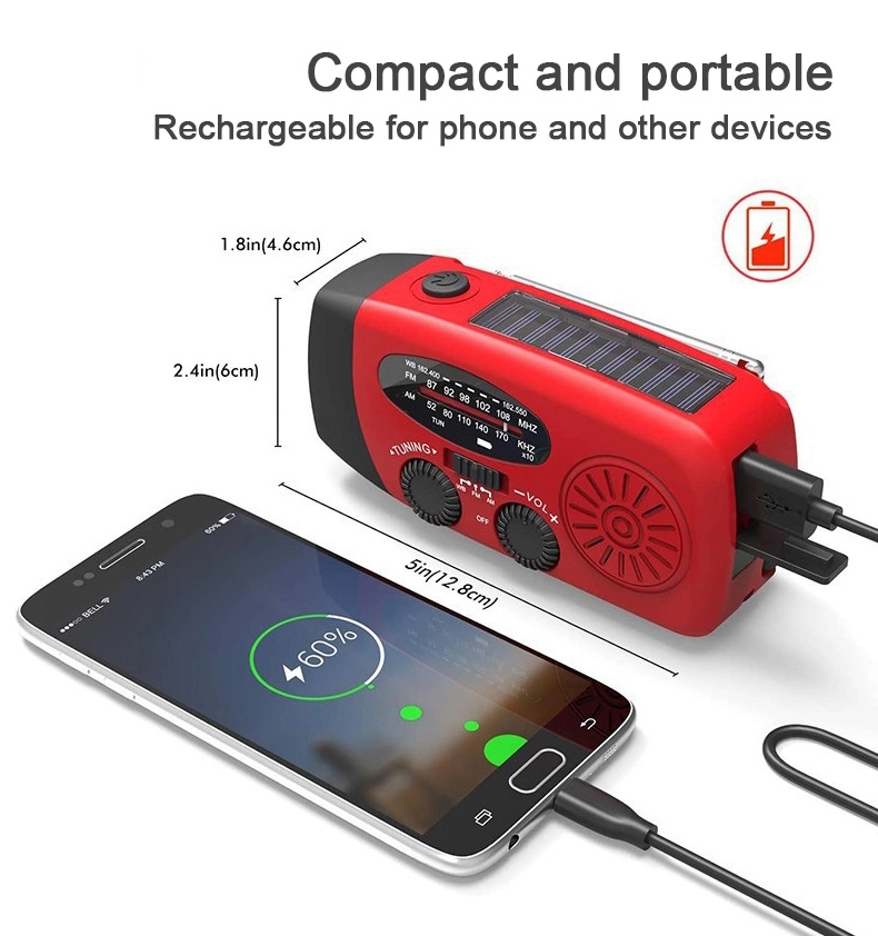 Portable Outdoor Hand Crank Self Powered Solar Weather Radio 11