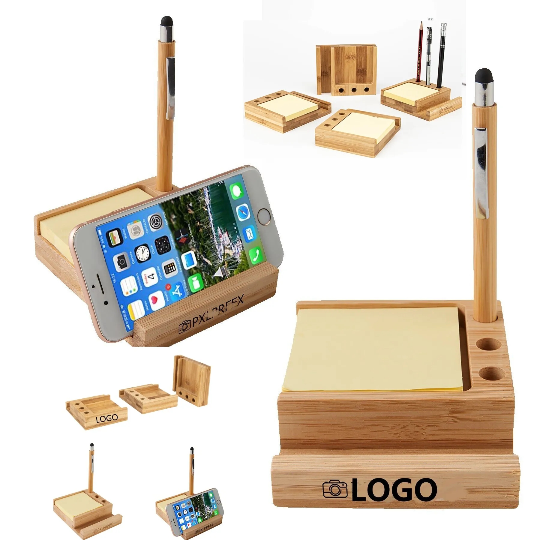 Bamboo Desk Organizer w/Phone Holder 1