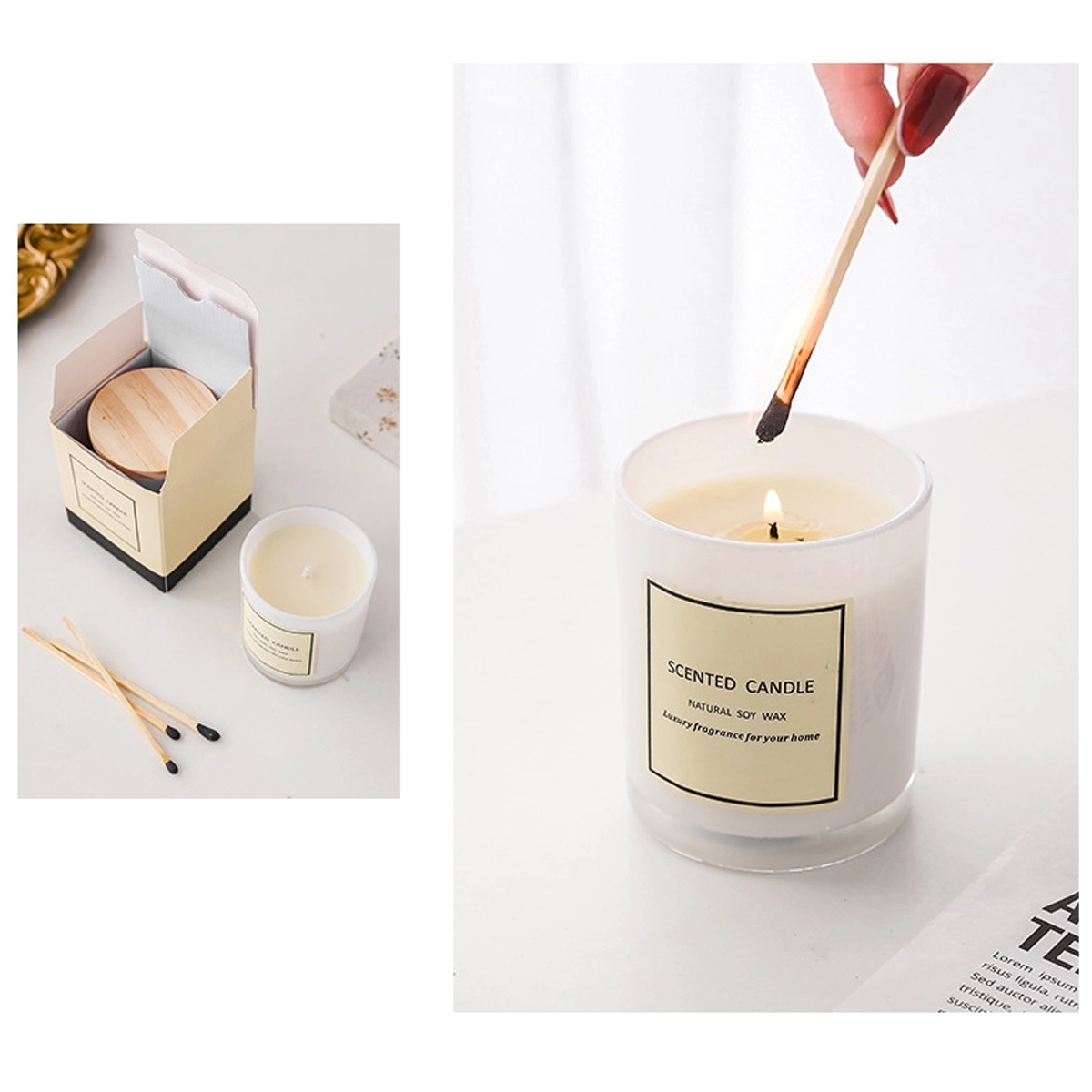 White Glass Scented Candle With Wooden Lid 4