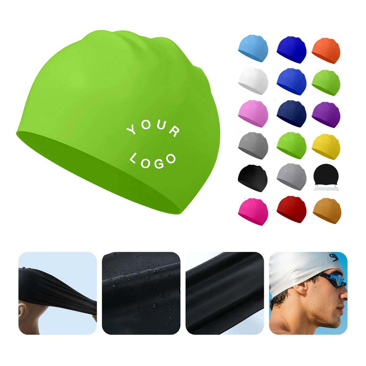 Comfortable Waterproof Silicone Swim Cap 19