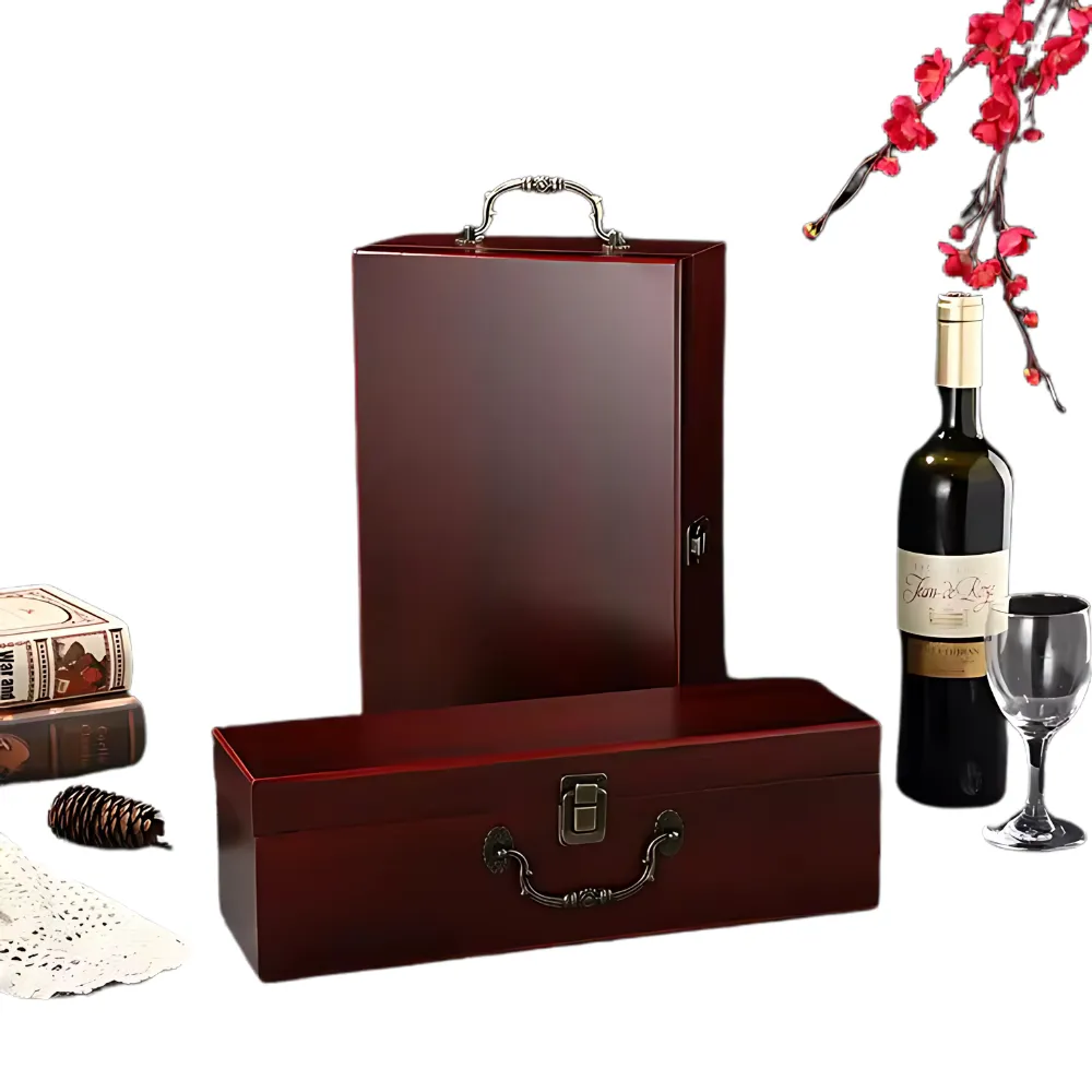 2-Bottle Red Wooden Wine Gift Box 2