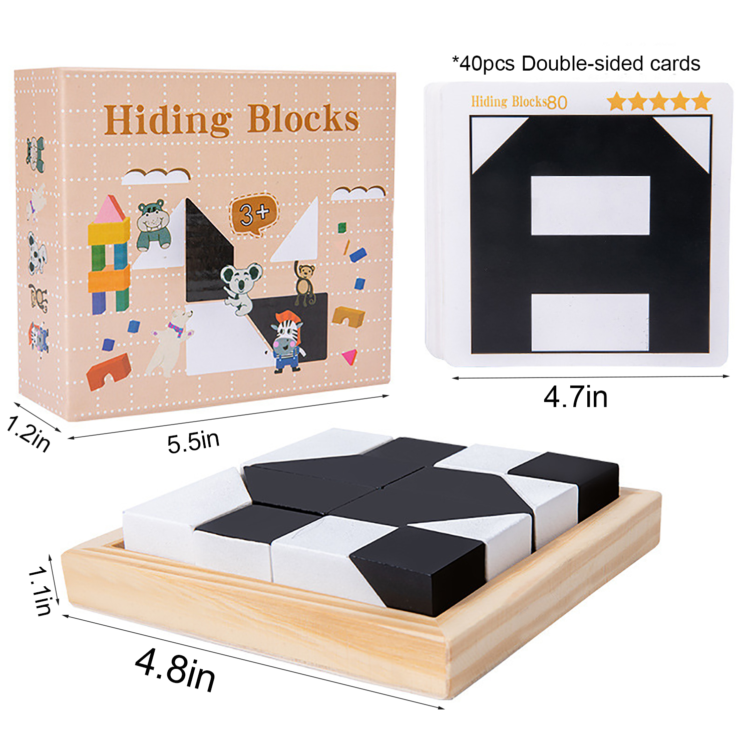 Wooden Educational Puzzle Blocks Toy w/ Storage Tray 5