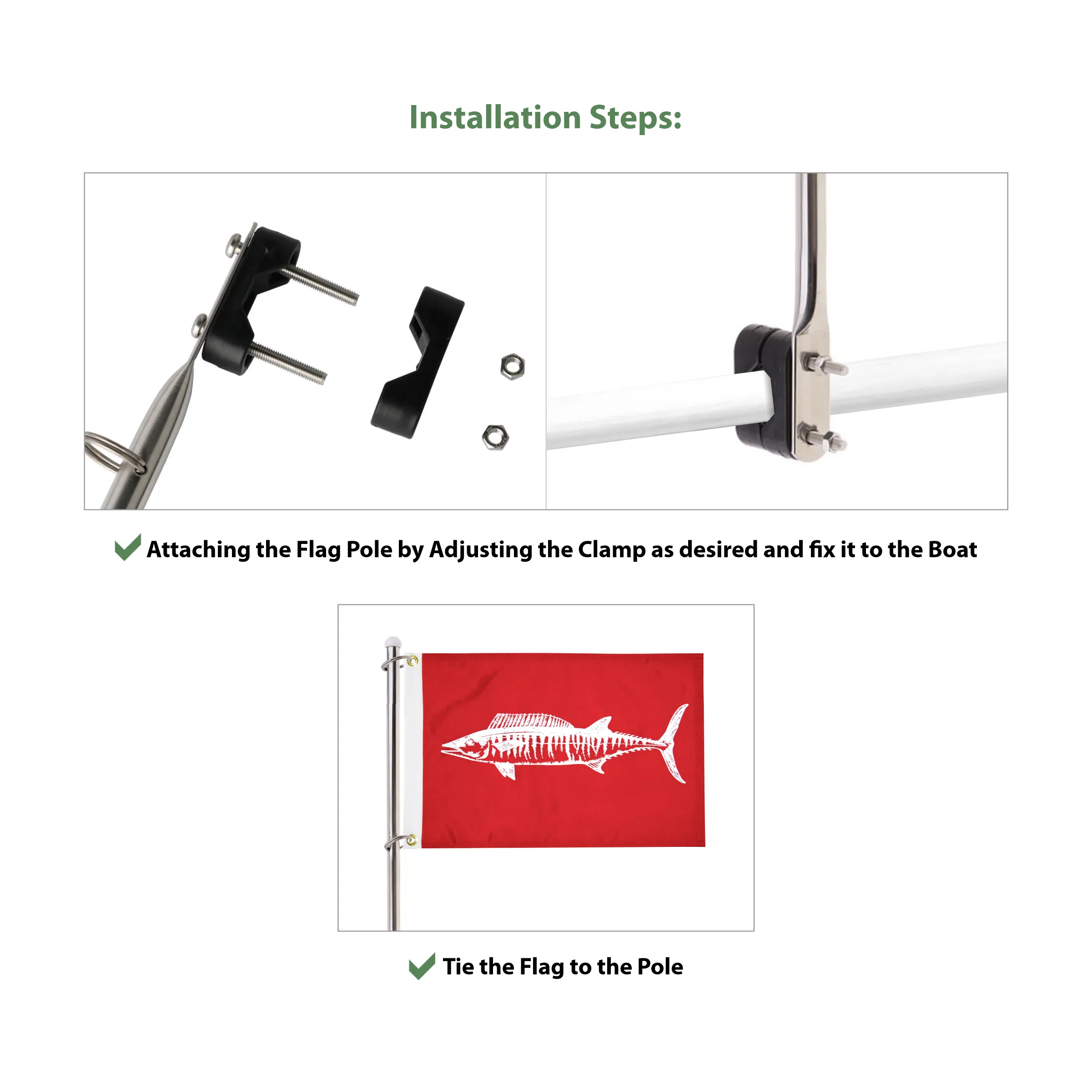 15" Stainless Steel Boat Flag Pole - Style A 11