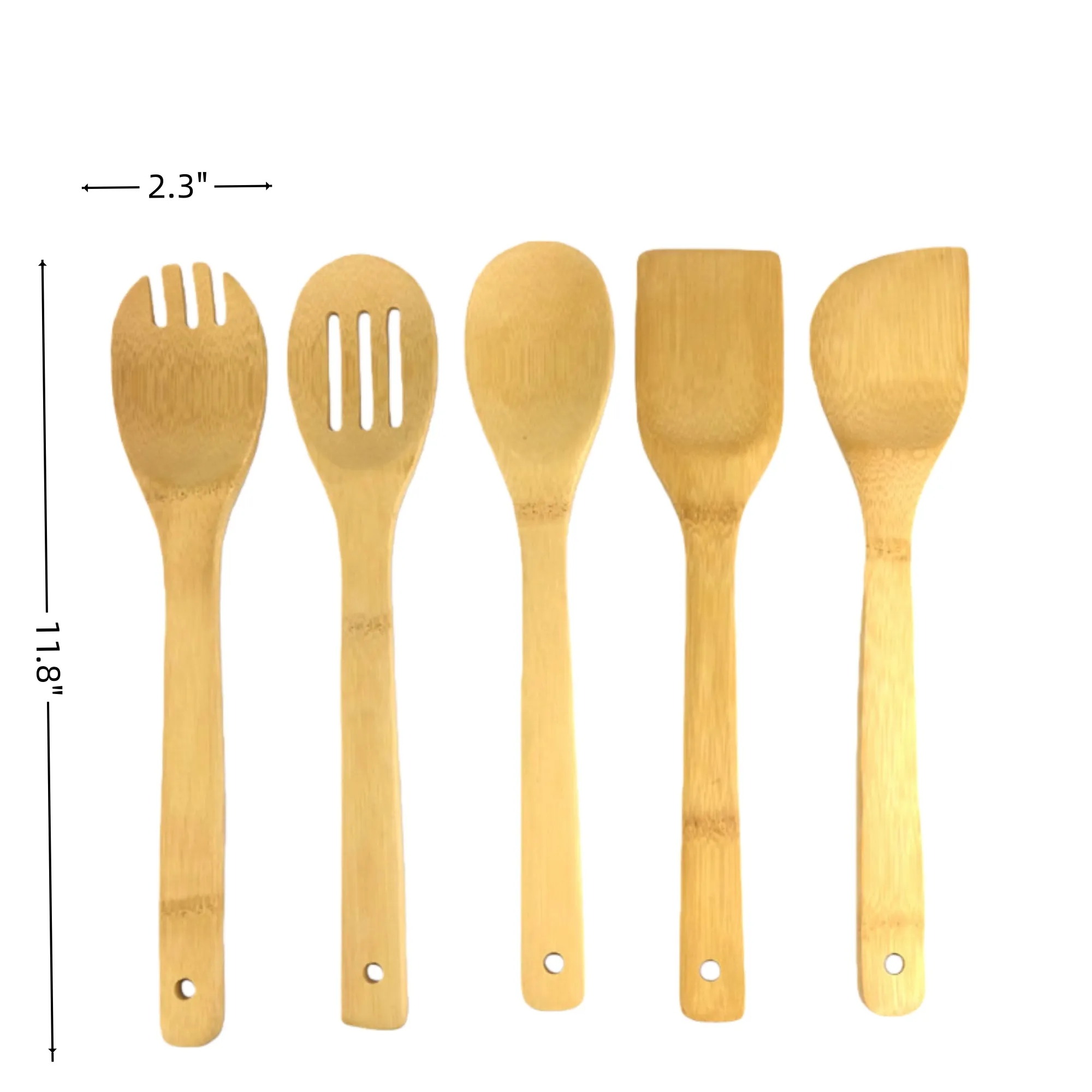 5 Piece Bamboo Cooking Utensil Set Kitchenware With Holder 3