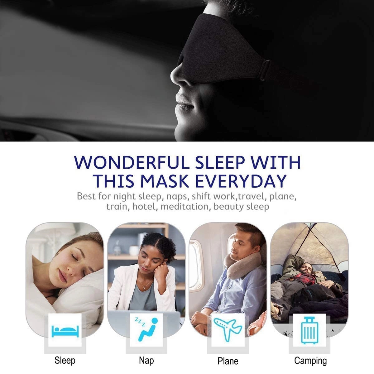 Concave Molded Night Sleep Eye Mask Shade Cover for Travel 5