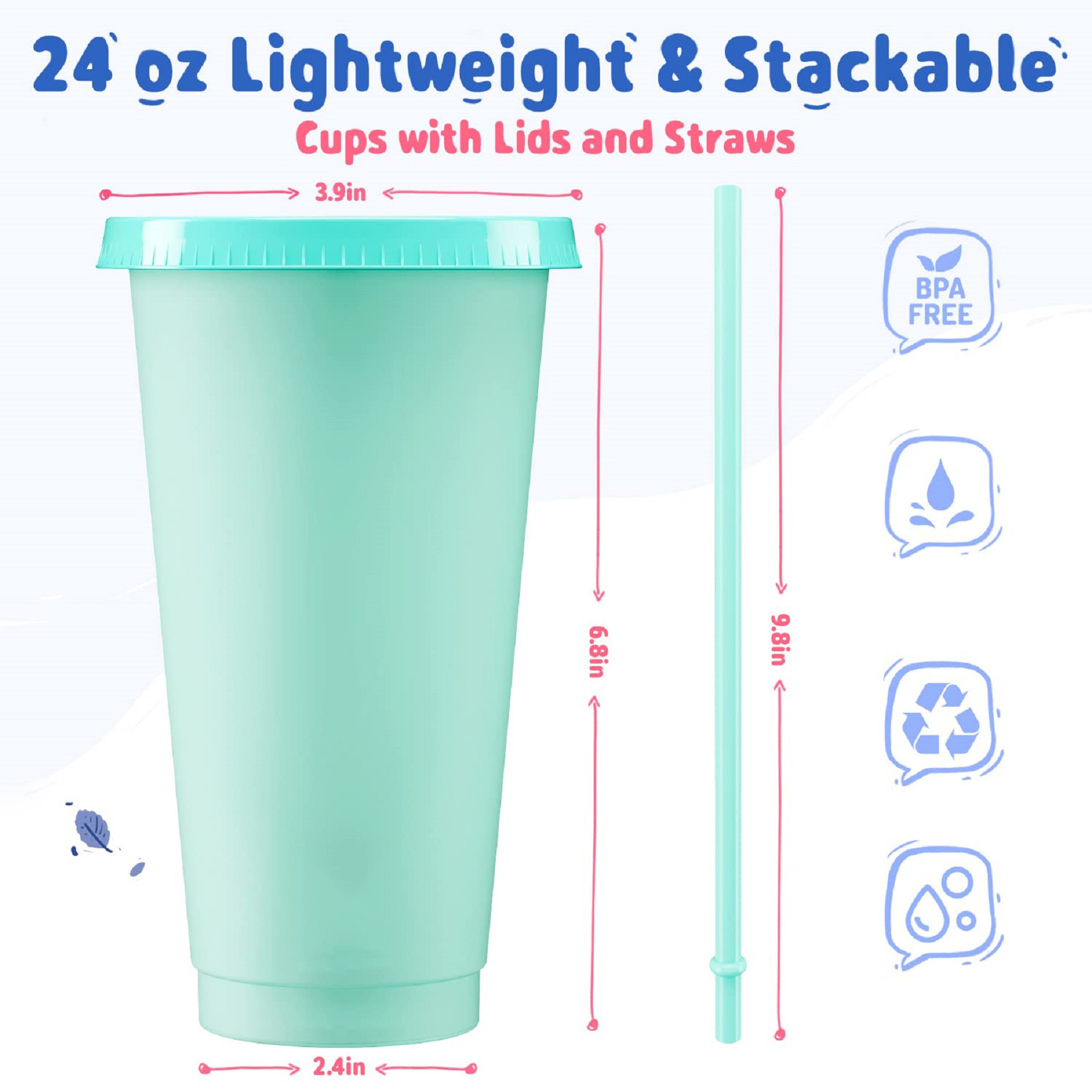 24 oz Reusable Color Changing Cups with Lids and Straws 4