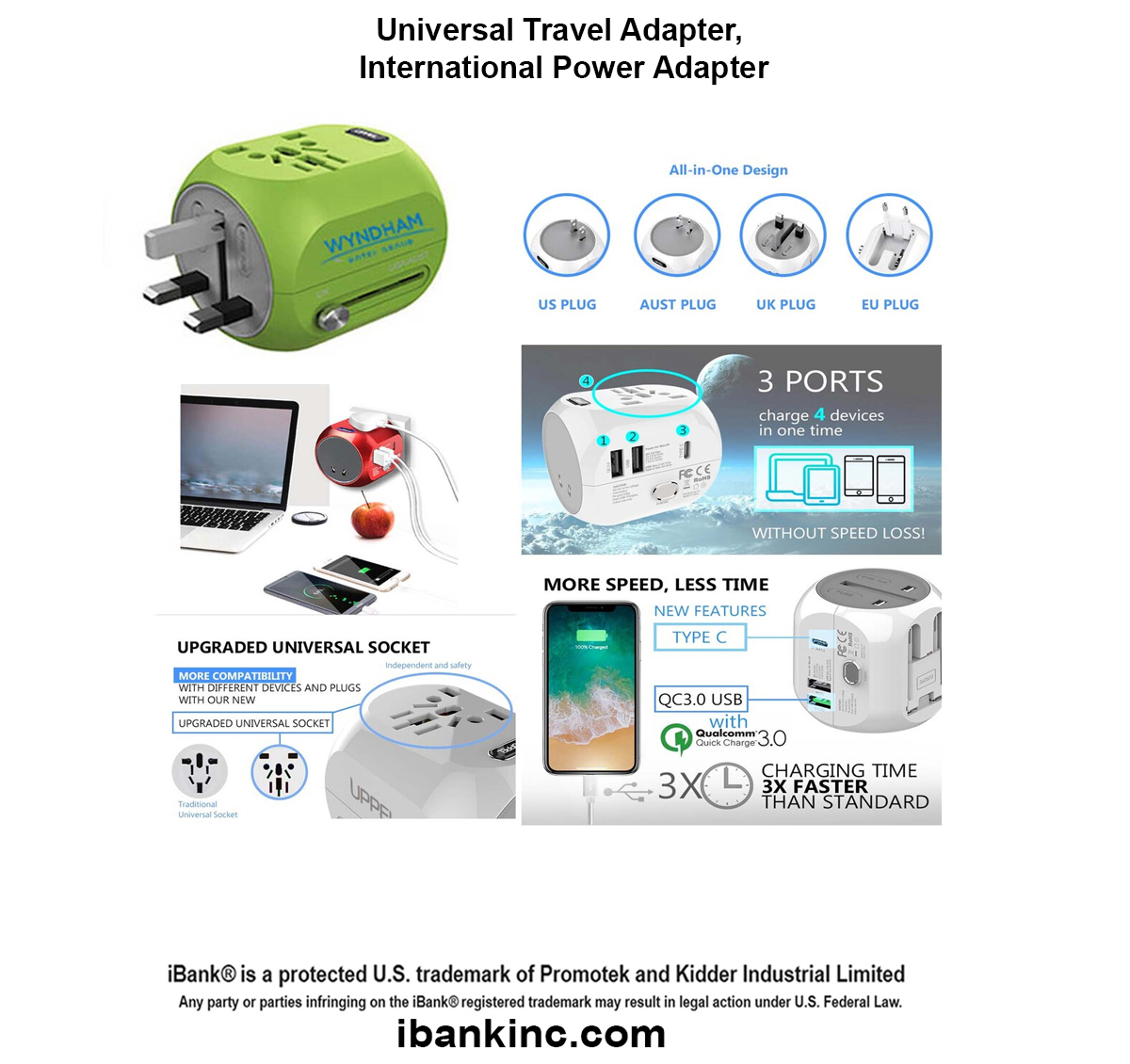 iBank ® Universal Travel Adapter, International Power Adapter 2