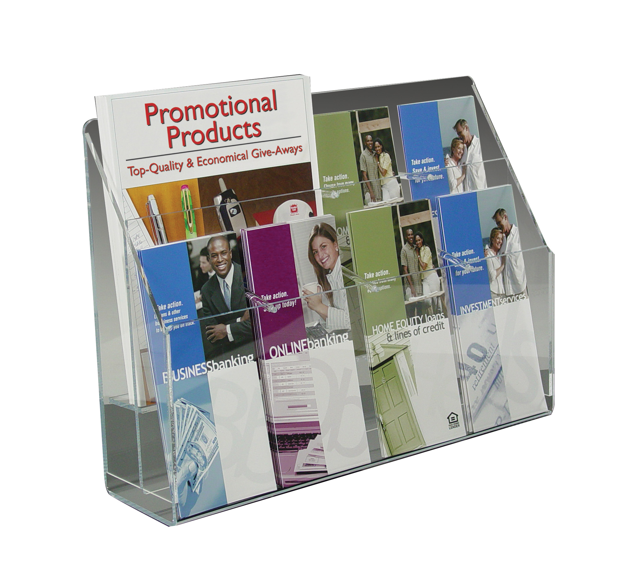 2 tiered Countertop Brochure Holder w/Adj. Pockets, holds up to (8) 4"w brochures 1