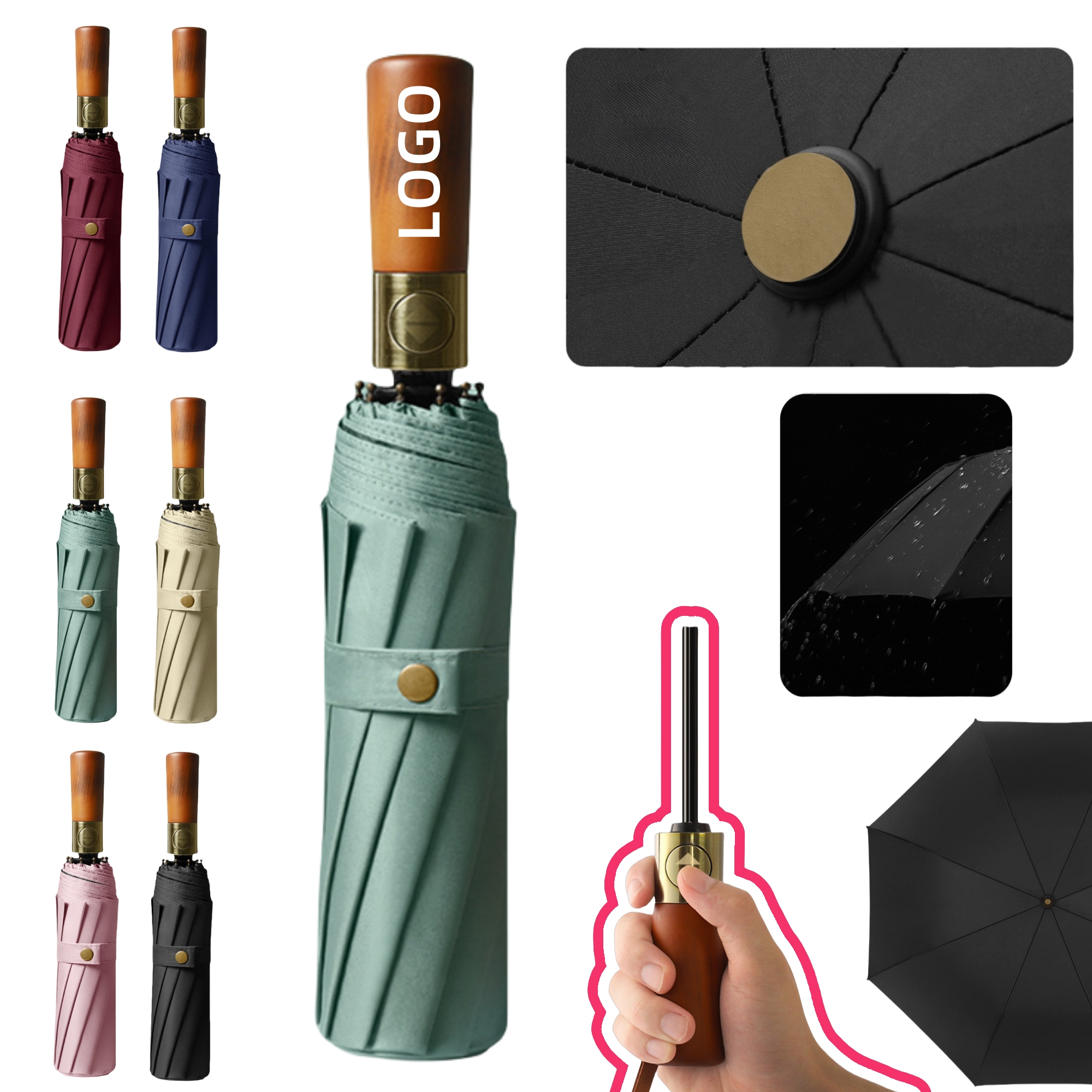Folding Umbrella With Wooden Handle 2