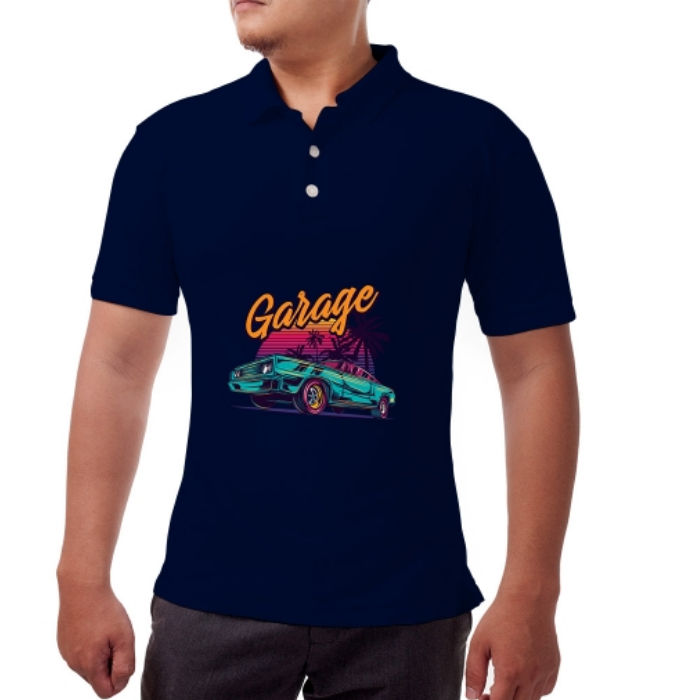 Men's Blue Polo Shirt - Printed (Front and Back) 3