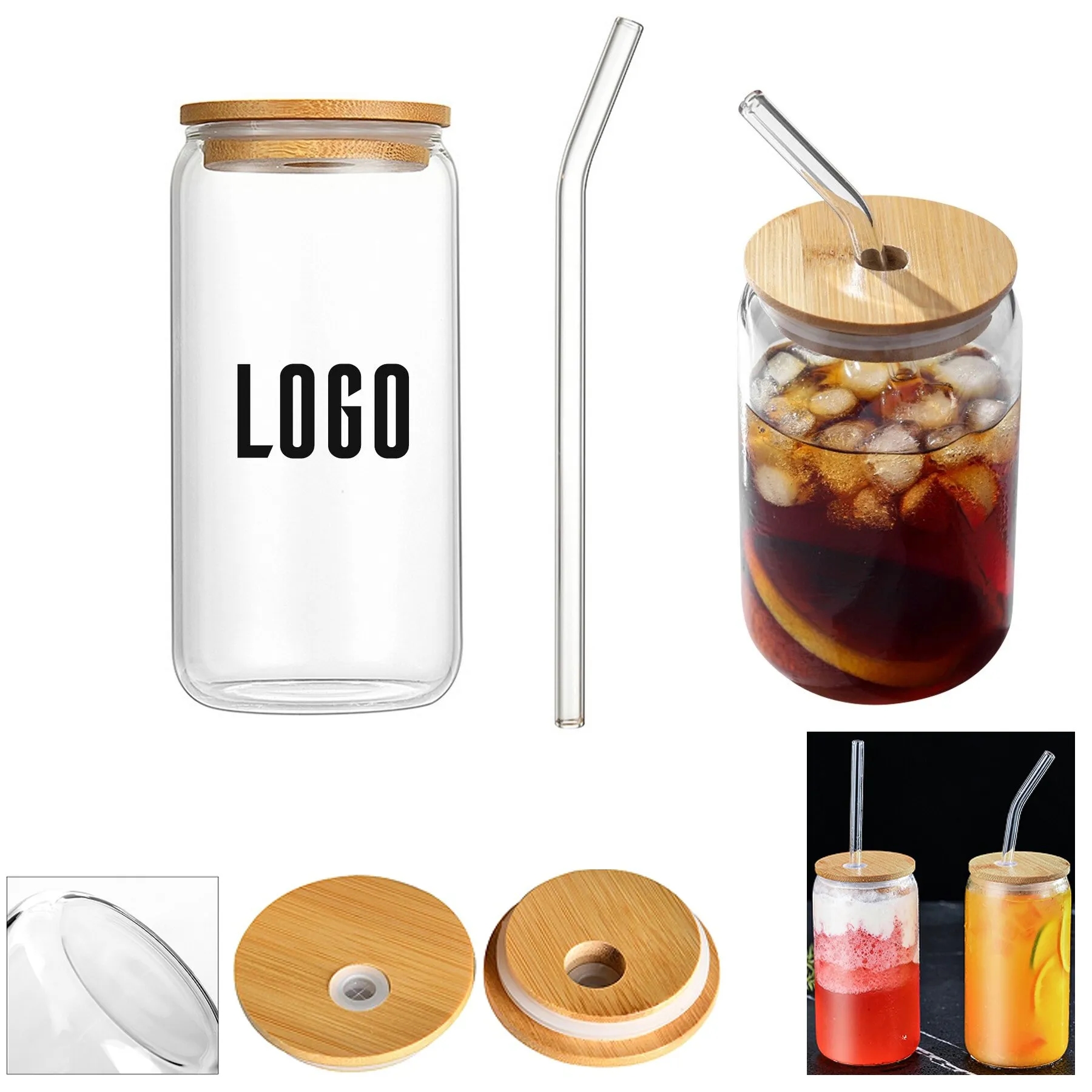 16Oz Pint With Glass Straw & Bamboo Lid 3