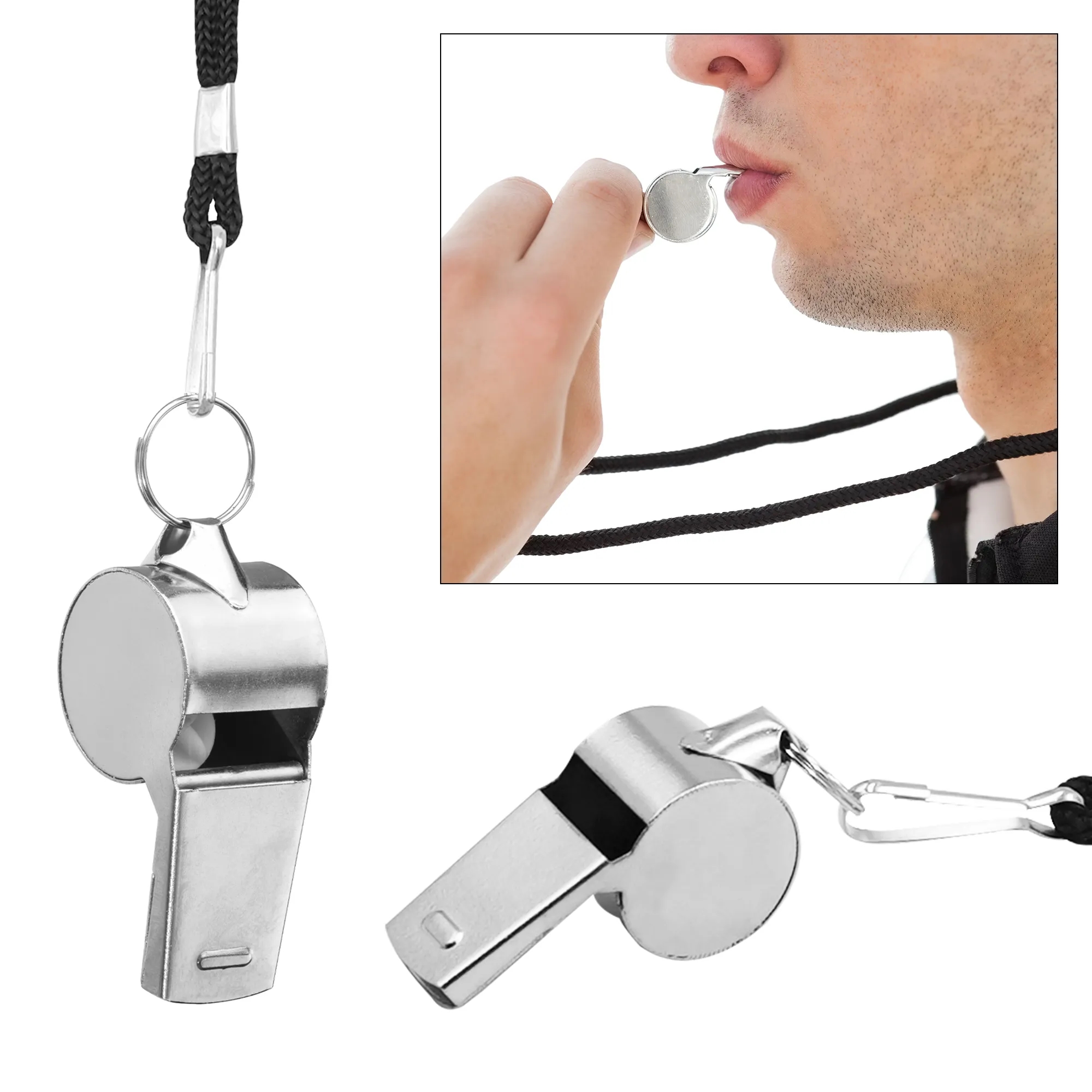 Stainless Steel Coach Whistle With Lanyard MOQ 30pcs 2
