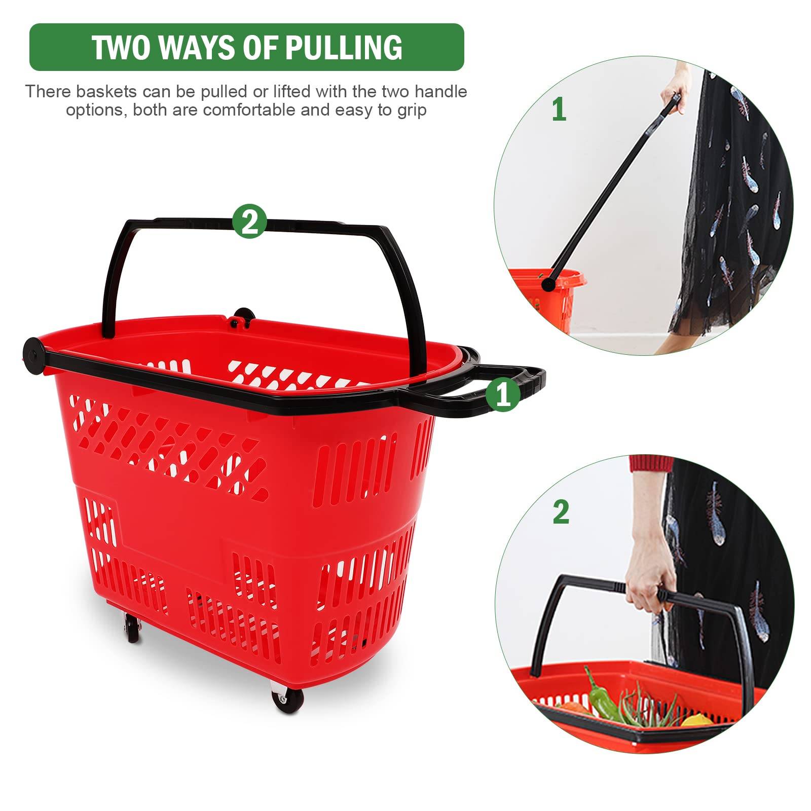 Plastic Wheeled Shopping Baskets w/ Handles 4