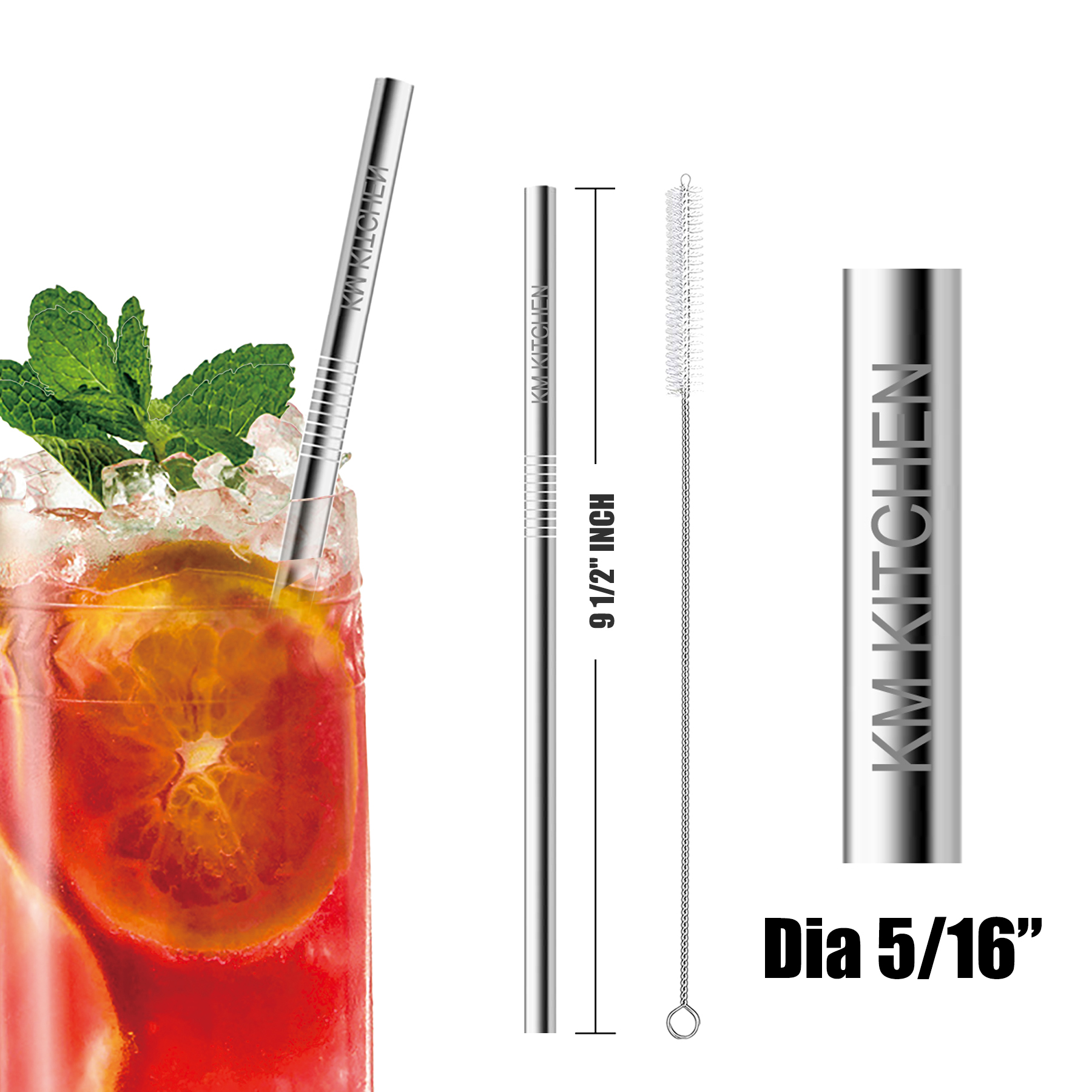 9 1/2"L 5/16"Dia Stainless Steel Straws 2