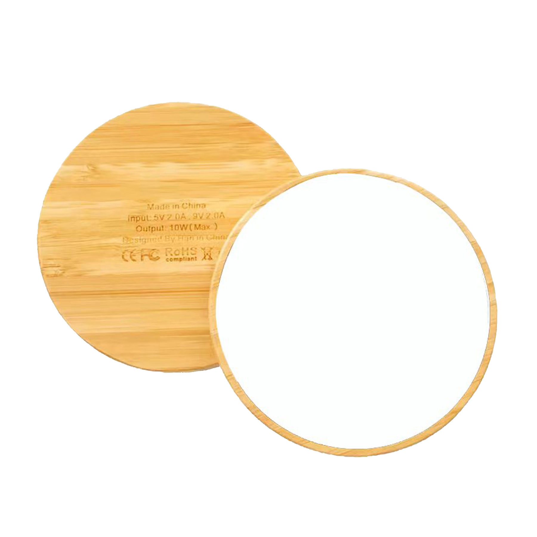 Round Light Up Logo Bamboo Wireless Charger 4