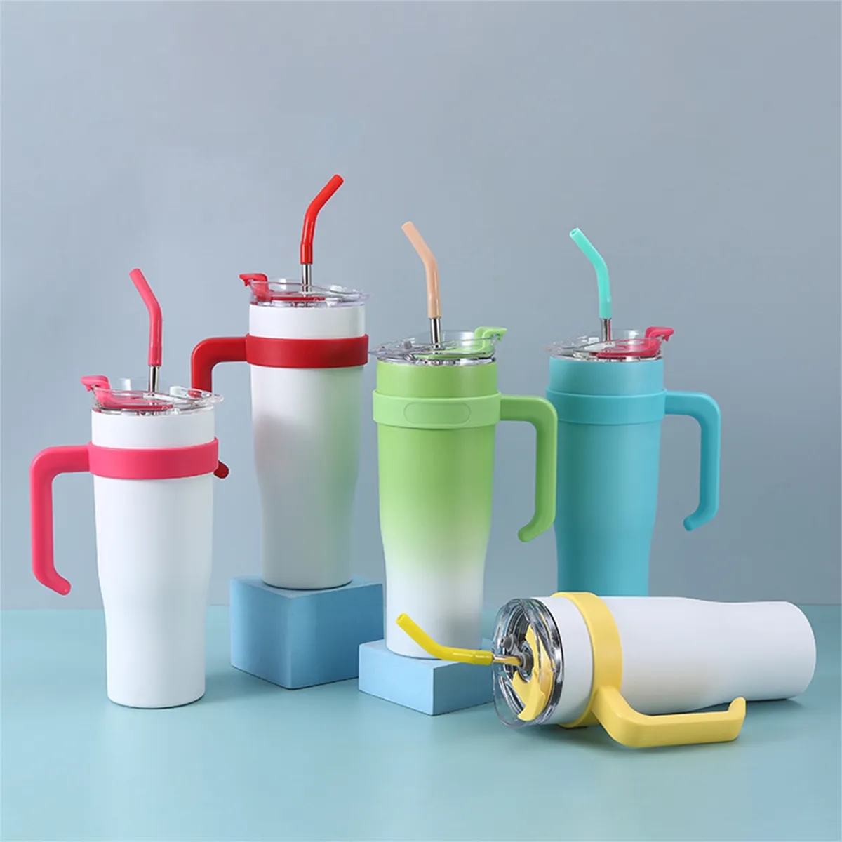 40 oz Insulated Tumbler Mug with Handle and Straw Lid 5